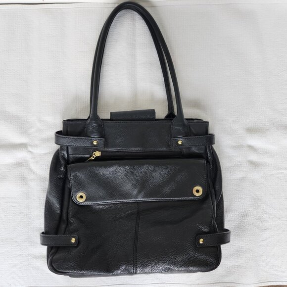 Wilson Leather Black Medium Two Handled Handbag Purse Exterior Pockets Shoulder - Picture 4 of 11